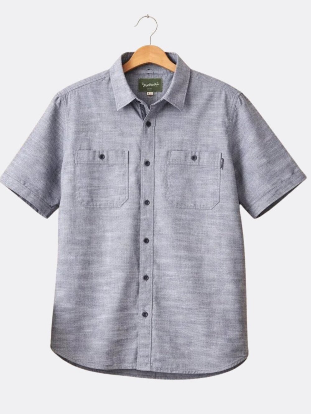 Woolrich Men's M Gray Chambray 2 Pocket Short Sleeve Button Down Shirt - Picture 1 of 5